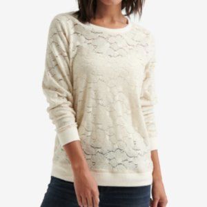 Lucky Brand Brushed Lace Long Sleeve Tunic Top In Ivory Birch Size Small
